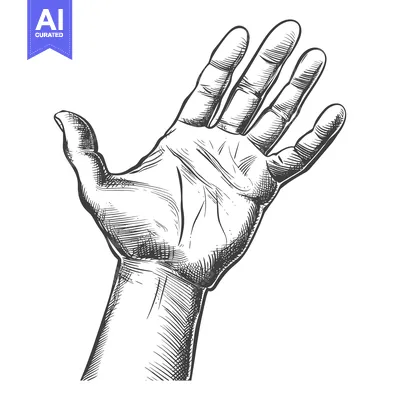 Hand with outstretched palm, detailed line art sketch