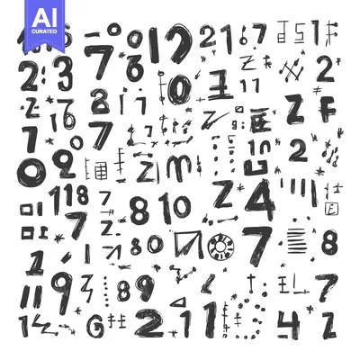 Handwritten Black Numbers and Symbols on a White Background