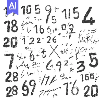 Handwritten Numbers and Mathematical Equations on White Background