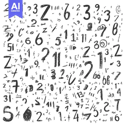 Aset premium populer: Handwritten Numerals Scattered on a White Background