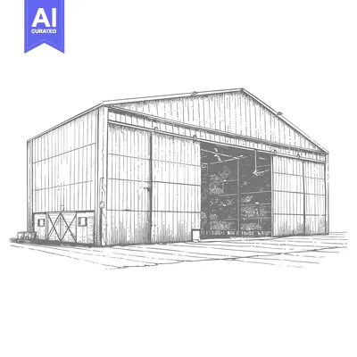 Aset desain premium: Large Hangar Building With Sliding Doors