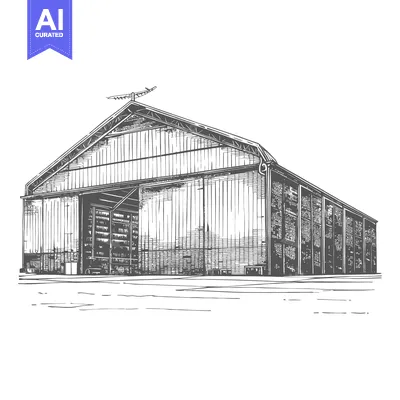 Aset premium populer: A large hangar building sketch illustration design
