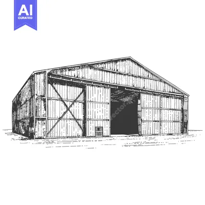 Aset premium populer: Hand Drawn Sketch Of A Large Wooden Hangar