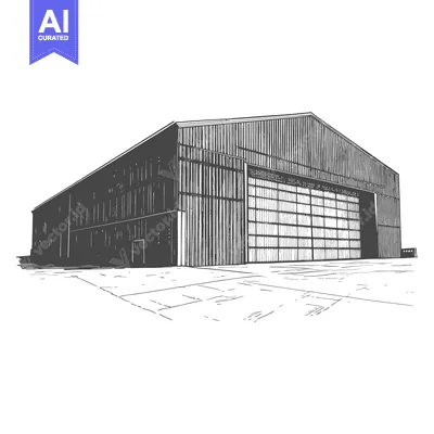 Aset premium populer: Large Hangar Building Sketch Architectural Drawing