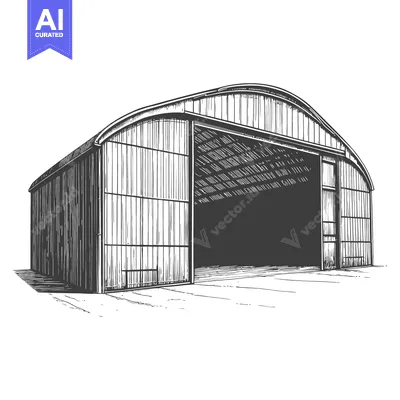 Aset premium populer: A detailed sketch of a large airplane hangar