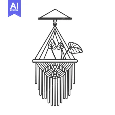 Hanging macrame plant holder with leaves and triangular top