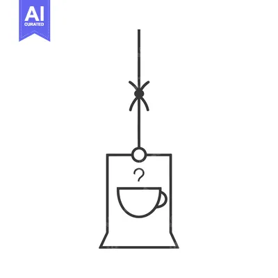 Aset desain premium: Hanging Tea Bag with a Cup and Steam Symbol