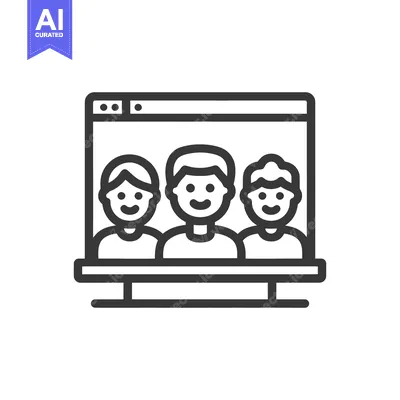 Aset desain premium: Online Meeting Icon: Three People in Video Conference Window