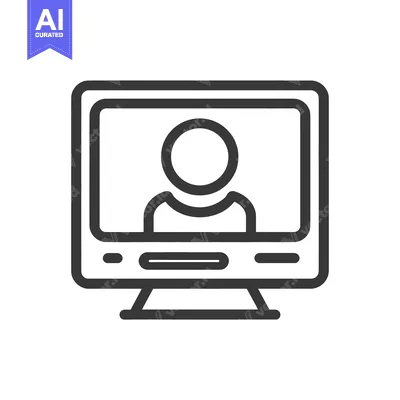 Premium design asset: Minimalist Computer Screen Icon with Person, Online Communication Symb