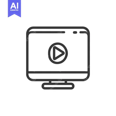 Aset premium populer: Minimalist Computer Icon with Play Button, Outline Style