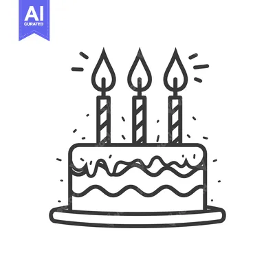 Aset desain premium: A simple line drawing of a cake with three candles