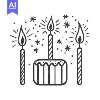 Aset premium populer: A celebratory cake and candles with festive sparkling starbursts