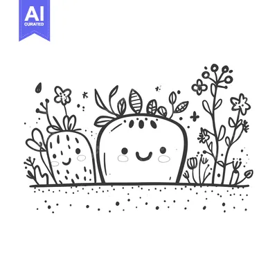 Aset desain premium: Happy Cartoon Plants Growing in the Ground