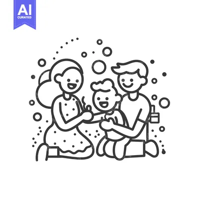 Premium design asset: Happy Family with Child Surrounded by Bubbles
