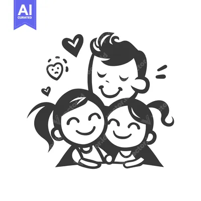 Aset desain premium: Happy Family with Dad and Two Daughters Embracing