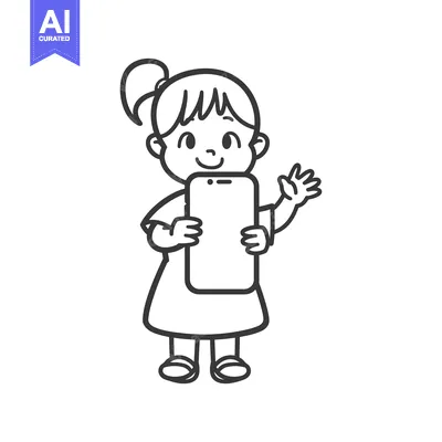 Aset premium populer: Happy Girl Holding a Smartphone and Waving