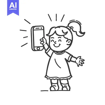 Aset premium populer: Happy Girl Holding a Smartphone with a White Screen