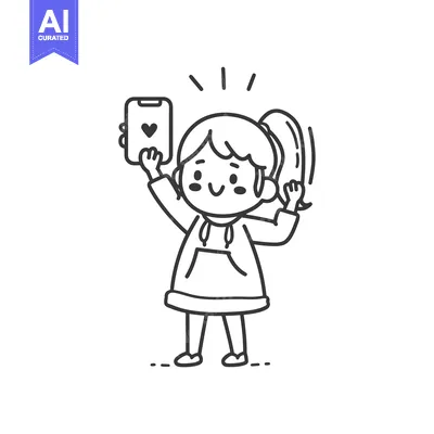 Premium design asset: Happy Girl Holding Smartphone with Heart Icon