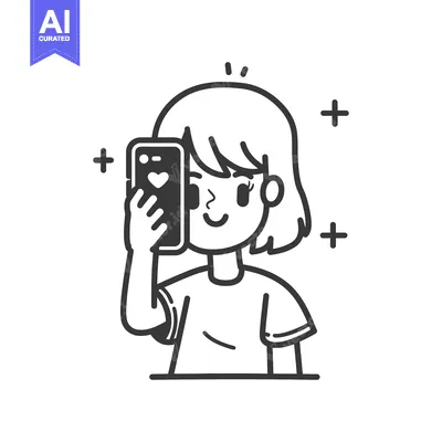 Aset desain premium: Happy Girl Holding Smartphone with Heart Notification
