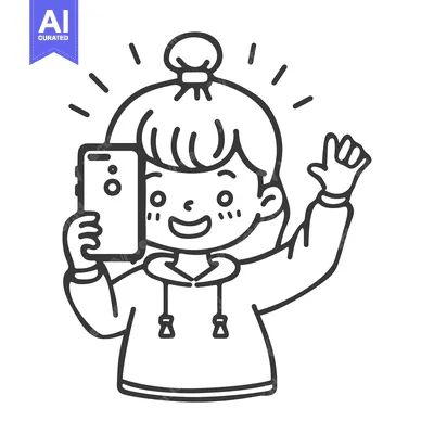 Aset premium populer: Happy girl taking a selfie with a smartphone