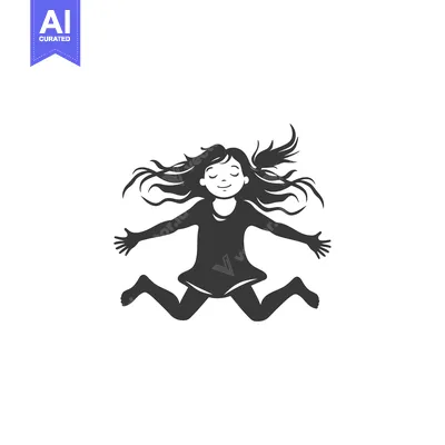 Aset premium populer: Happy girl with flowing hair jumping in the air