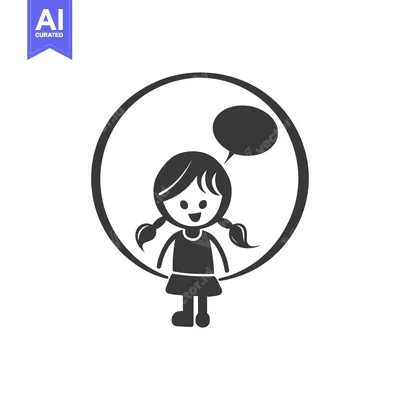 Happy Girl with Pigtails Holding a Speech Bubble