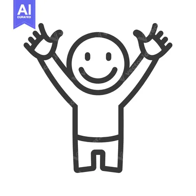 Aset premium populer: A happy stick figure icon with arms raised in joyous celebration