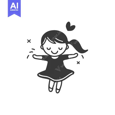 Aset premium populer: Happy Little Girl with a Heart Above Her Head and a Ponytail