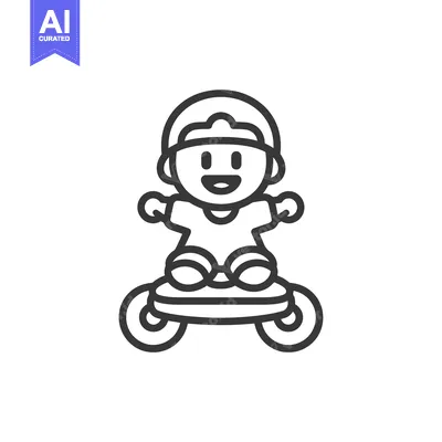 Aset premium populer: Happy Little Kid Riding a Toy Skateboard