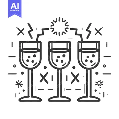Aset premium populer: Three champagne glasses are set for celebration with celebratory eleme