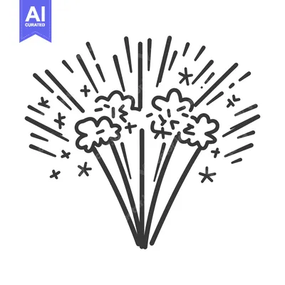 Aset premium populer: A black and white illustration of a festive firework display