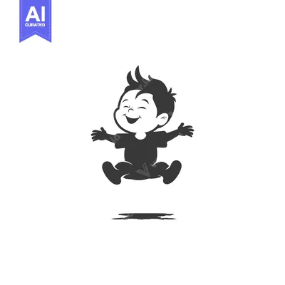 Aset desain premium: Happy Smiling Boy Jumping with Arms Outstretched