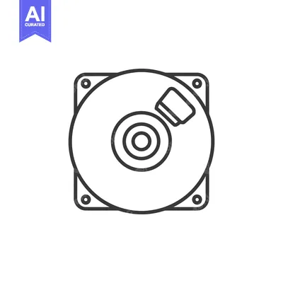 Aset desain premium: Hard Disk Drive Icon: Simple Line Art Illustration for Data Storage