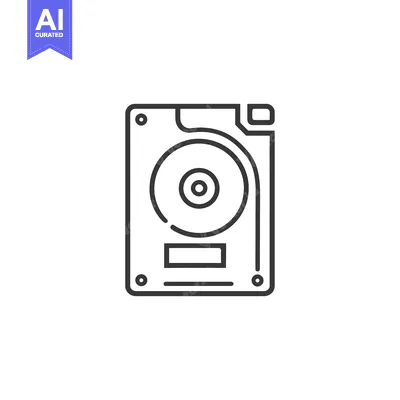 Aset desain premium: Minimalist Hard Drive Icon: Clean Line Art on White Background