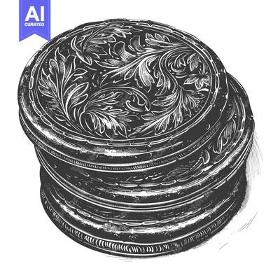 Aset desain premium: Ornate Stacked Circular Decorative Boxes With Floral Design
