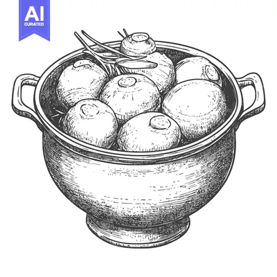 Aset premium populer: A Metal Bowl Filled With Turnips and Greens