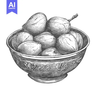 Premium design asset: A hand drawn illustration of mangoes in a bowl