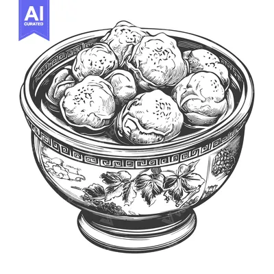 Aset desain premium: Ornate Bowl Filled With Meatballs Ready To Eat