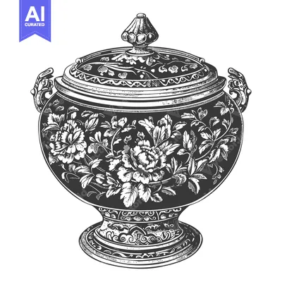 Aset desain premium: Ornate Floral Decorated Lidded Vessel Design