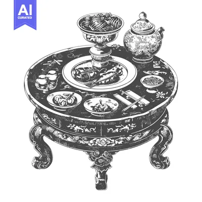 Popular premium asset: An Ornate Table Holds A Festive Asian Meal