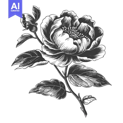 Popular premium asset: Detailed Ink Drawing Of A Single Blooming Flower
