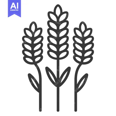 Premium design asset: Three stylized stalks of grain are depicted in monochrome illustration