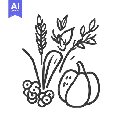 Aset premium populer: A simple monochrome line art illustration of autumn harvest elements