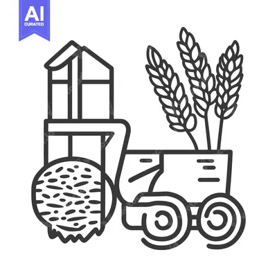 Premium design asset: A line art image showing wheat harvest machinery in operation