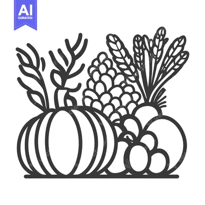 Aset desain premium: A black and white artistic depiction of harvested garden produce