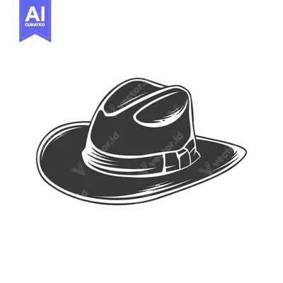 Aset premium populer: A monochrome illustration of a stylish fedora hat on a white backgroun