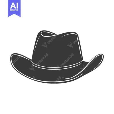 Aset desain premium: A graphic illustration of a western cowboy hat in black and white