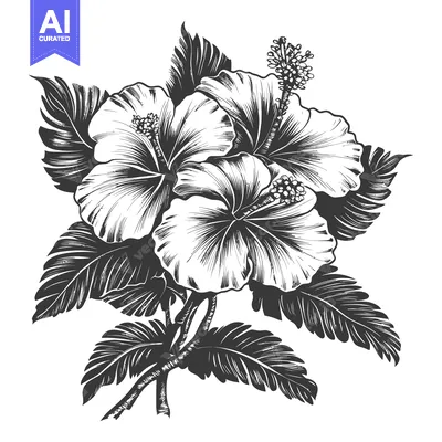 Aset premium populer: Three Hibiscus Flowers with Lush Tropical Leaves