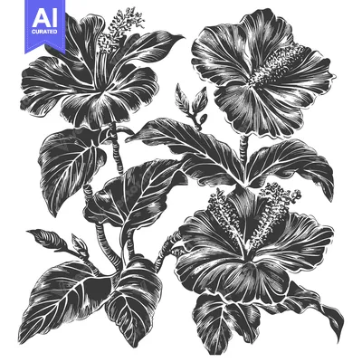 Premium design asset: Elegant Black And White Hibiscus Flower Illustration
