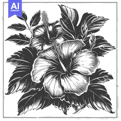Aset premium populer: Intricate Black And White Hibiscus Flower Drawing